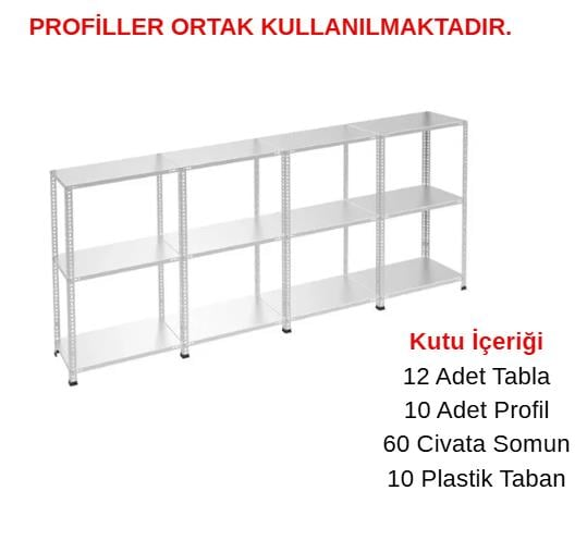 Sena Raf 3 Katlı 4'lü Galvaniz Çelik Raf