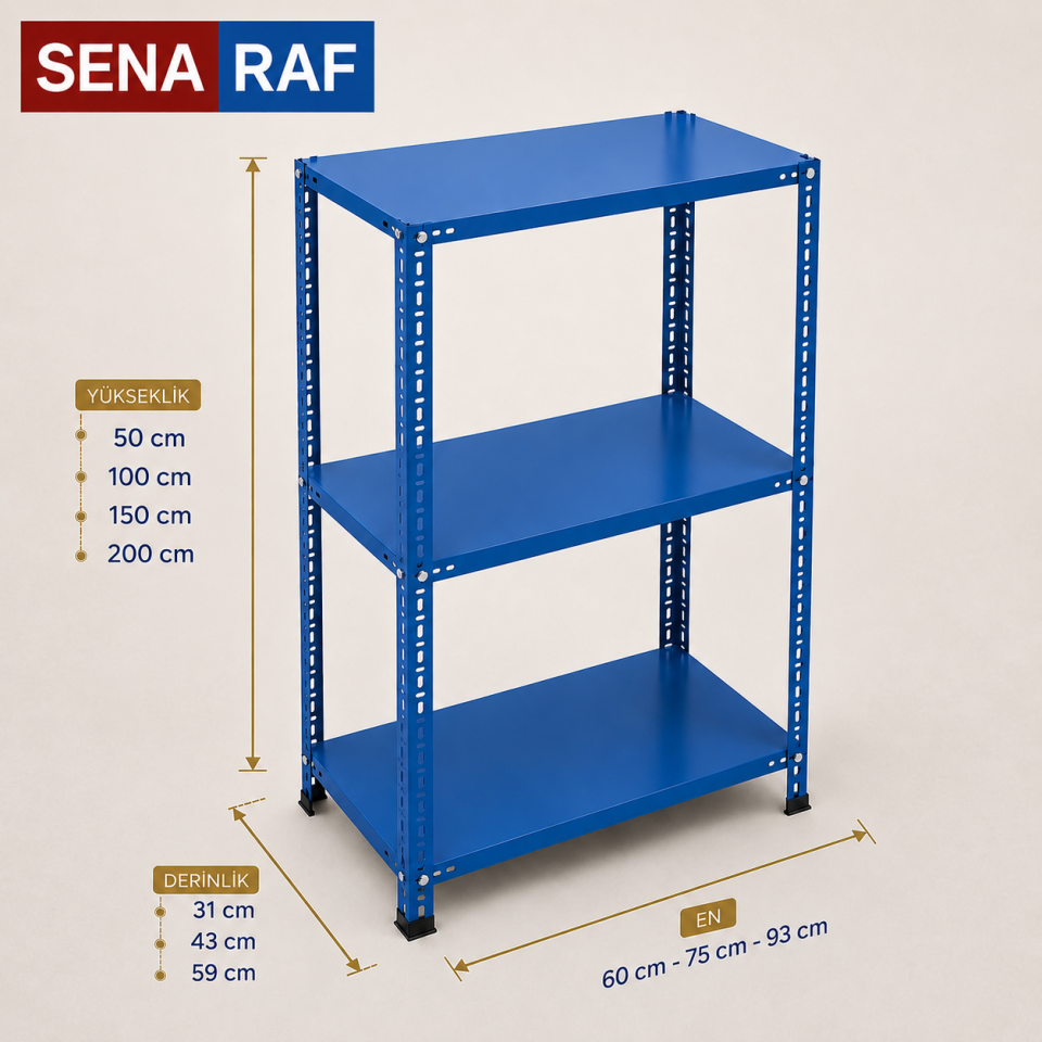Sena Raf 3 Katlı Renkli Dekoratif Metal Raf