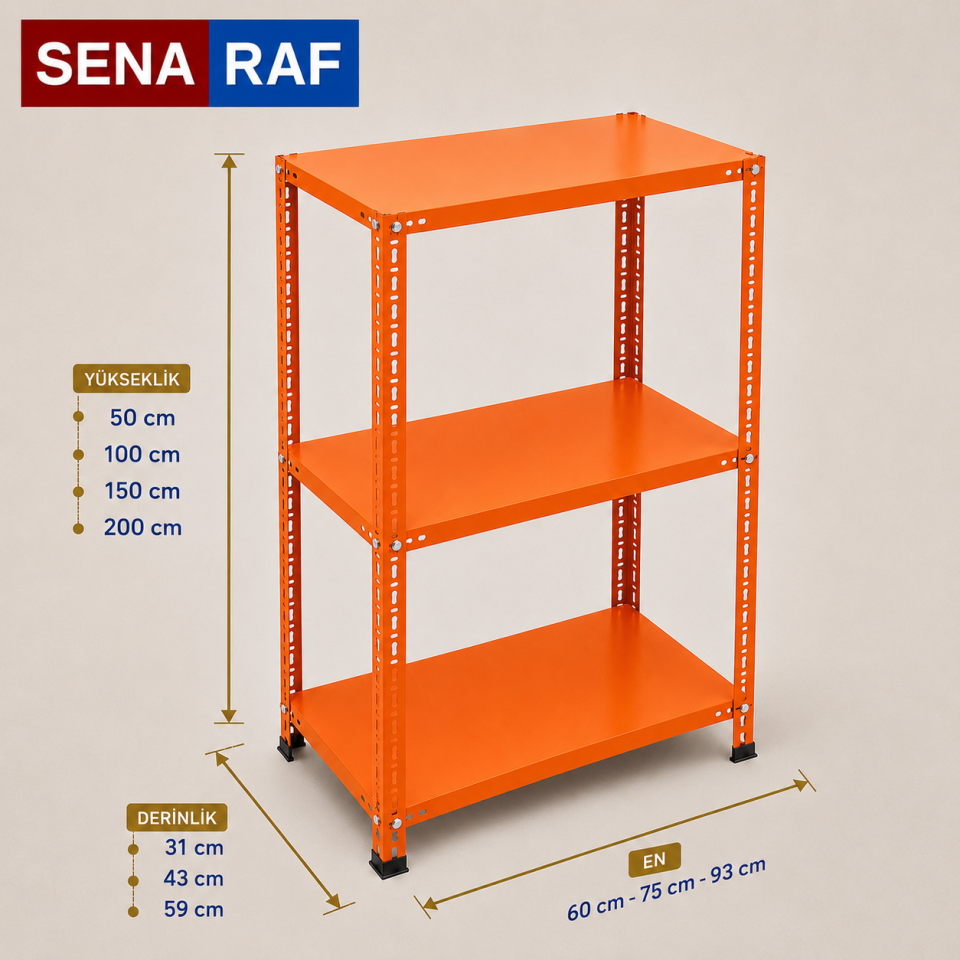 Sena Raf 3 Katlı Renkli Dekoratif Metal Raf
