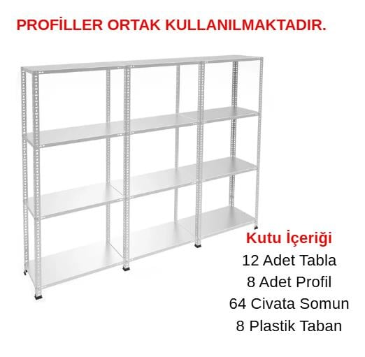 Sena Raf 4 Katlı 3'lü Galvaniz Çelik Raf