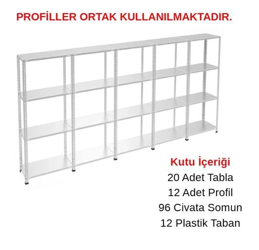 Sena Raf 4 Katlı 5'li Galvaniz Çelik Raf