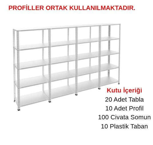 Sena Raf 5 Katlı 4'lü Galvaniz Çelik Raf