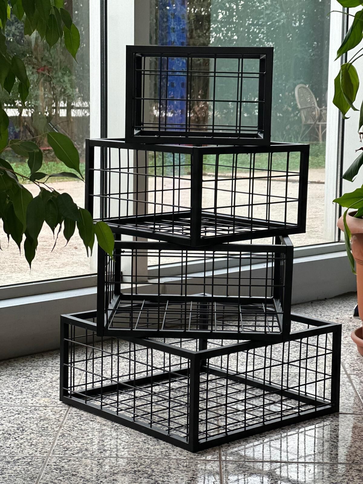 Sena Raf Metal Tel Kasa Sepet - 4'lü Set - Depolama Kasası, Sele Sepet