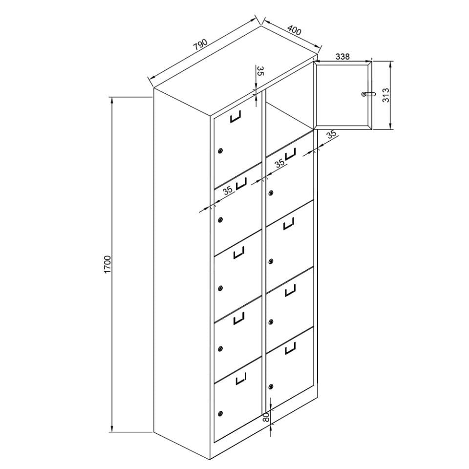 Sena Raf 10 Gözlü Öğretmen Öğrenci Dolabı Gri