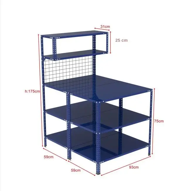 Sena Raf3 Katlı Duble Renkli Paketleme Masası 118x93 cm - 2 Raflı Tel Kafesli , Atölye, Depo, Hobi Çalışma Masası - Renk: Mavi