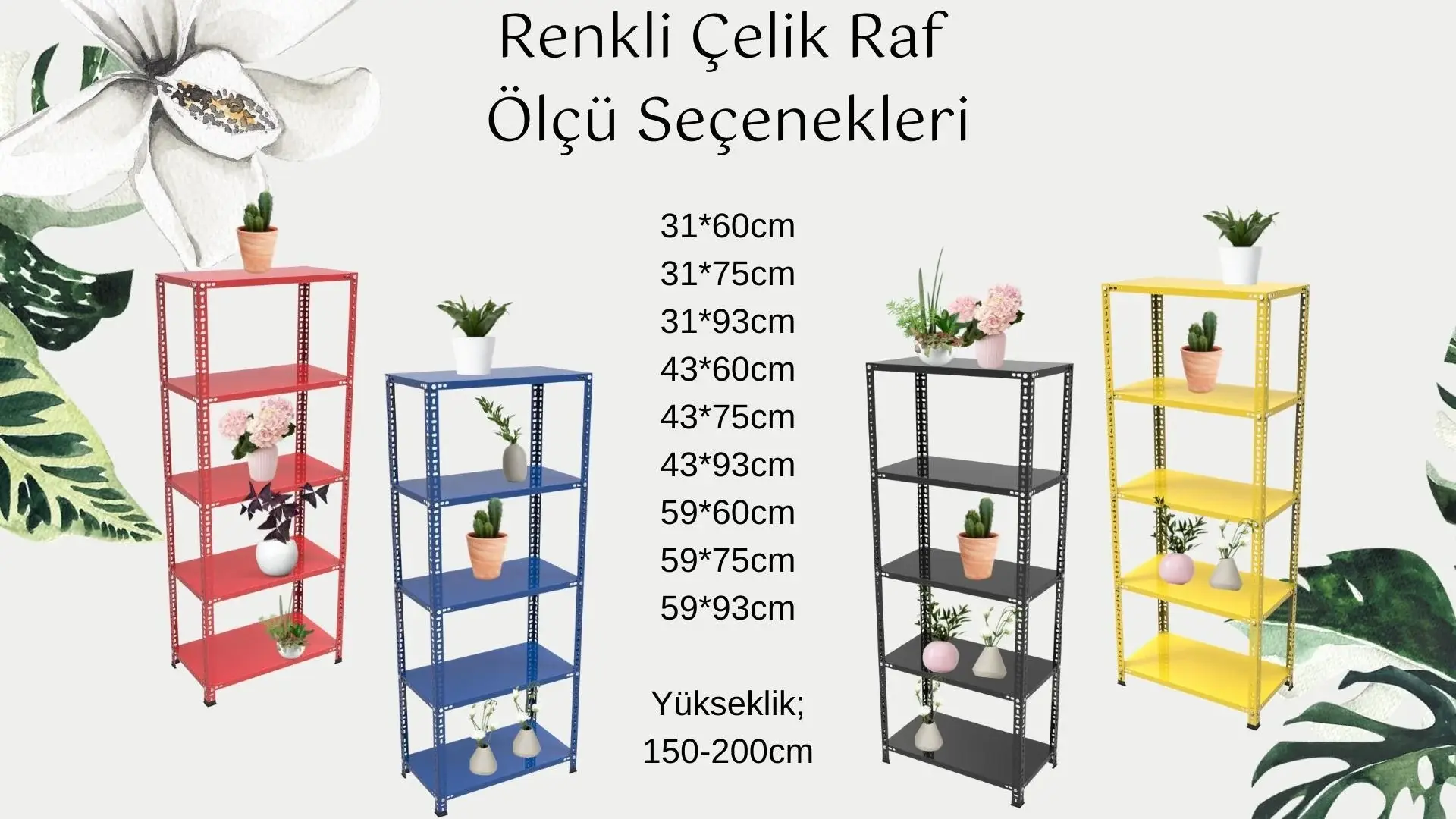Sena Raf 5 Katlı Beyaz Renk Çelik Raf - Çiçeklik Rafı, Ofis Rafı