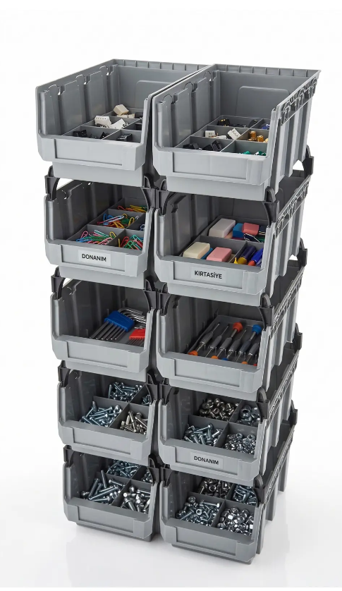 10'LU Modüler Plastik Avadanlık Kutusu Seti | İstiflenebilir Organizer Kasa (PX-400 Yükseltme Pimli)