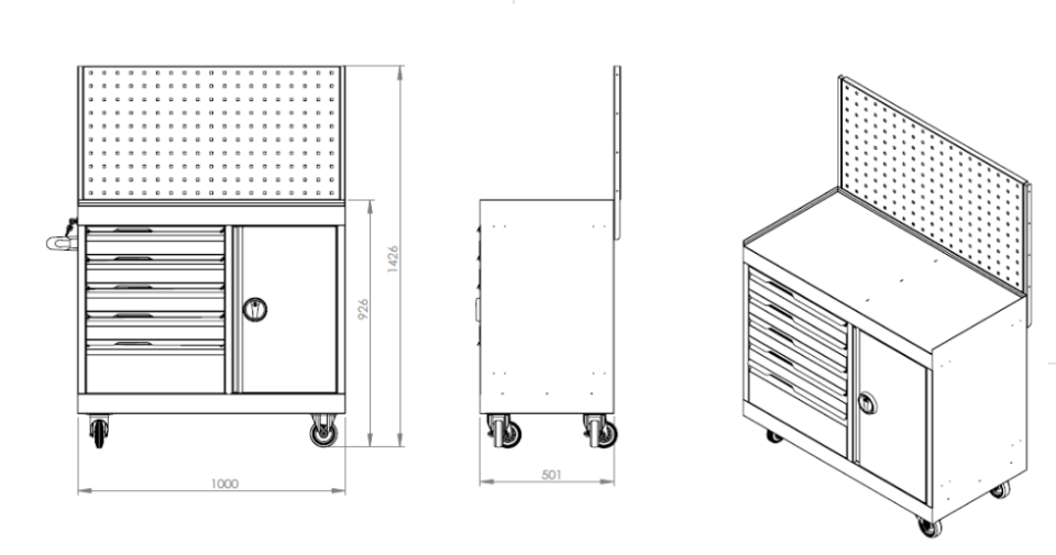 Sena Raf 5 Çekmeceli Dolaplı + Panolu Taşıma Arabası