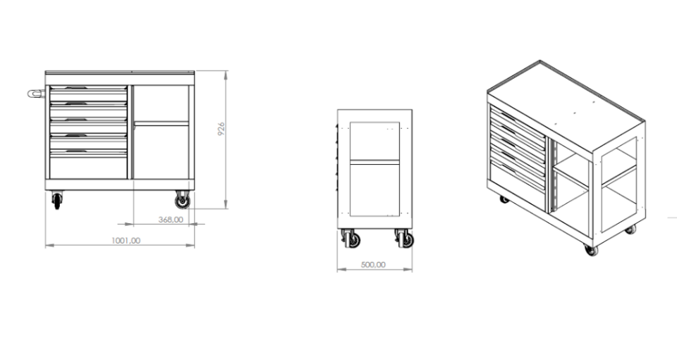 Sena Raf 5 Çekmeceli Raflı Taşıma Arabası